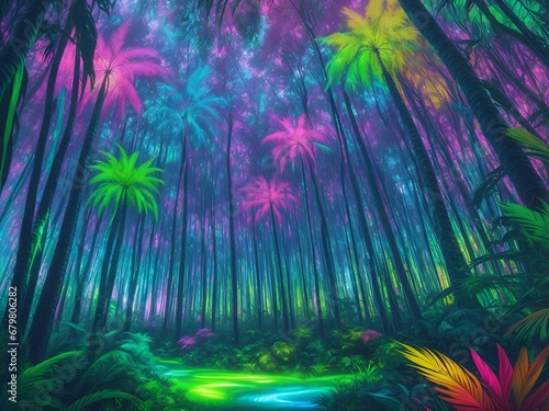 Neon jungle. AI generated illustration