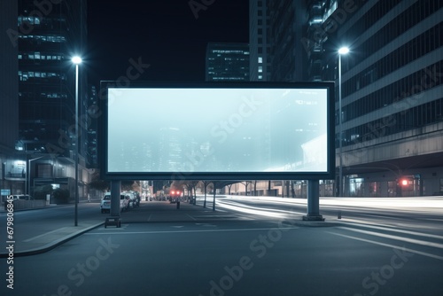 blank billboard in a city with ambient lighting © Layerform