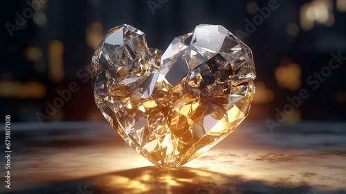 Heart shaped translucent crystal white gold gemstone image AI generated art