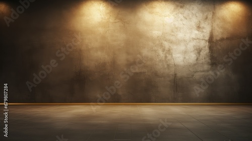 Dark empty wall with interesting golden sun glare. Background for the presentation photo