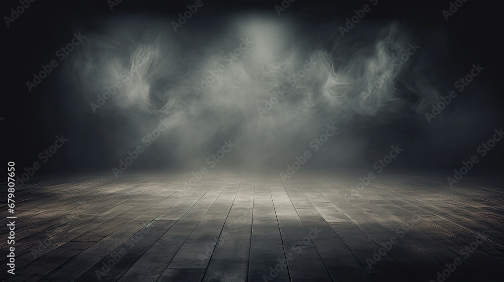 Empty dark background with smoke or fog on the floor