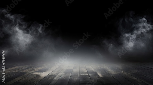 Empty dark background with smoke or fog on the floor photo