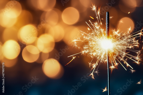 Sparkler with golden bokeh background