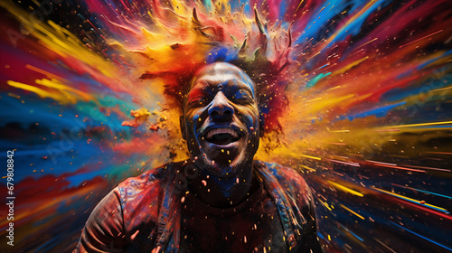 Vibrant Close-Up of Amazed Young Black Man in Psychedelic Motion