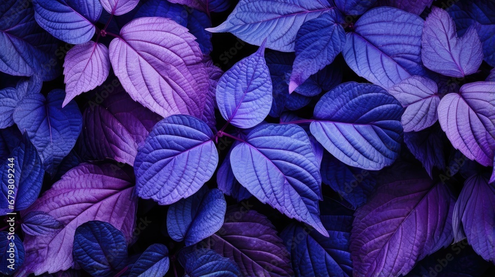 Natural macro texture of beautiful leaves toned in blue and purple-pink tones 