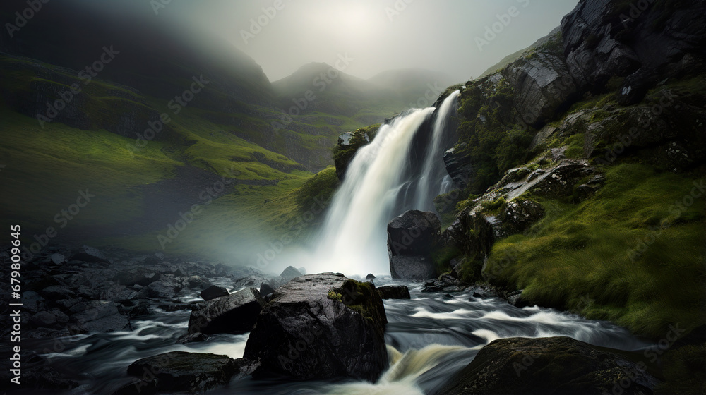Misty Waterfall in the Forest. Generative Ai Misty Waterfall in the Forest. Generative Ai