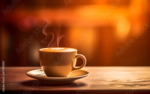 Coffee cup on a warm brown background