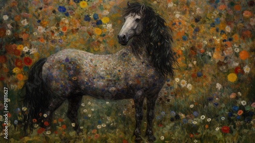 Horse gustav klimt canvas painting artist style wallpaper image AI generated art