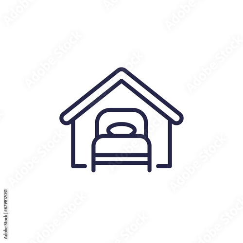 overnight stay icon, bed and house line vector