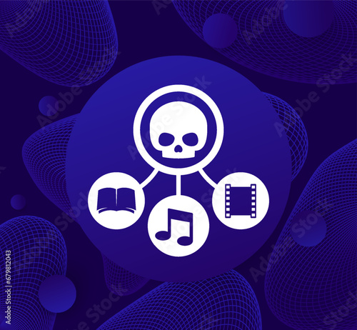 piracy icon, illegal copying music, movies and books