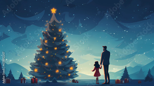 Father and daughter decorate a Christmas tree - Generated by Generative AI