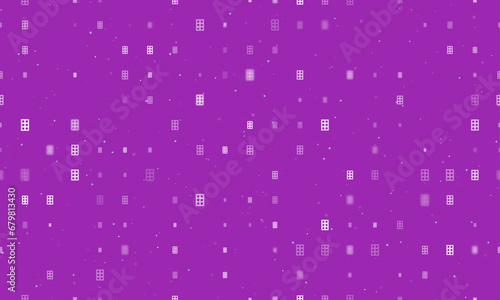 Seamless background pattern of evenly spaced white office building symbols of different sizes and opacity. Vector illustration on purple background with stars