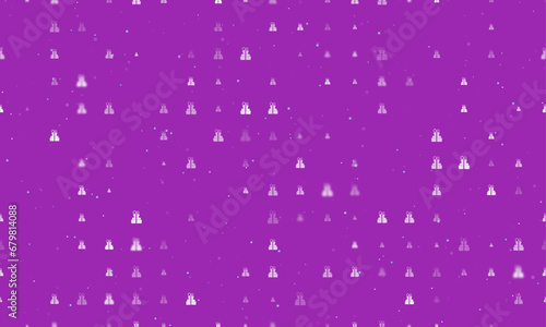 Seamless background pattern of evenly spaced white set of giftss of different sizes and opacity. Vector illustration on purple background with stars