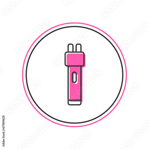 Filled outline Police electric shocker icon isolated on white background. Shocker for protection. Taser is an electric weapon. Vector