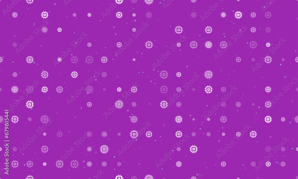Seamless background pattern of evenly spaced white chip symbols of different sizes and opacity. Vector illustration on purple background with stars Seamless background pattern of evenly spaced white chip symbols of different sizes and opacity. Vector illustration on purple background with stars