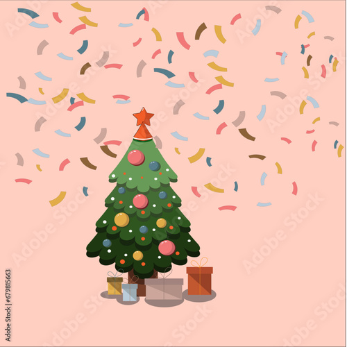 New Year tree with toys, gifts and canfits