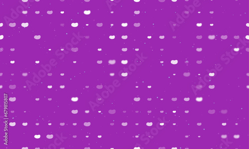 Seamless background pattern of evenly spaced white potatoes symbols of different sizes and opacity. Vector illustration on purple background with stars