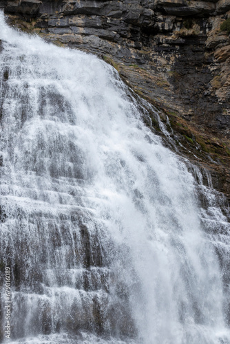 a Close up shot of the Cola de Pony waterfall in the Ordesa Valley