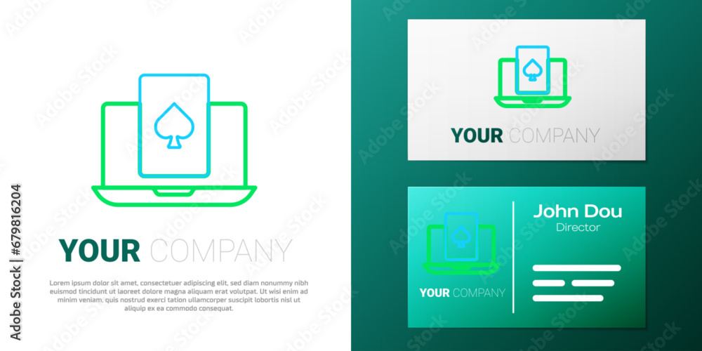 Line Online poker table game icon isolated on white background. Online casino. Colorful outline concept. Vector Line Online poker table game icon isolated on white background. Online casino. Colorful outline concept. Vector