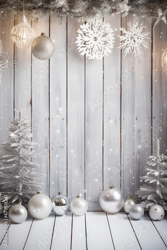 christmas white decorated wooden background