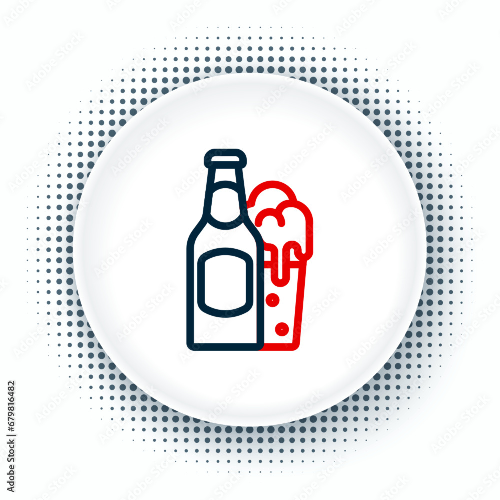 Line Beer bottle and glass icon isolated on white background. Alcohol Drink symbol. Colorful outline concept. Vector Line Beer bottle and glass icon isolated on white background. Alcohol Drink symbol. Colorful outline concept. Vector
