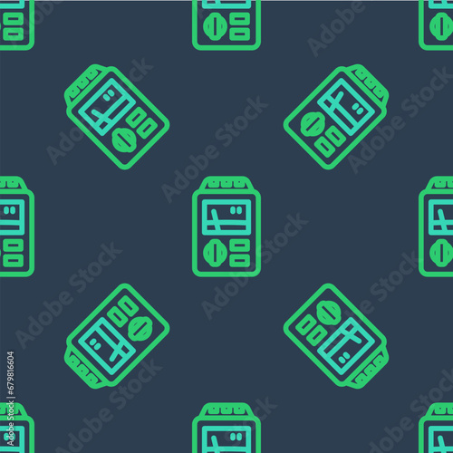 Line Dosimeter for measuring radiation icon isolated seamless pattern on blue background. Gamma radiation personal dosimeter. Vector