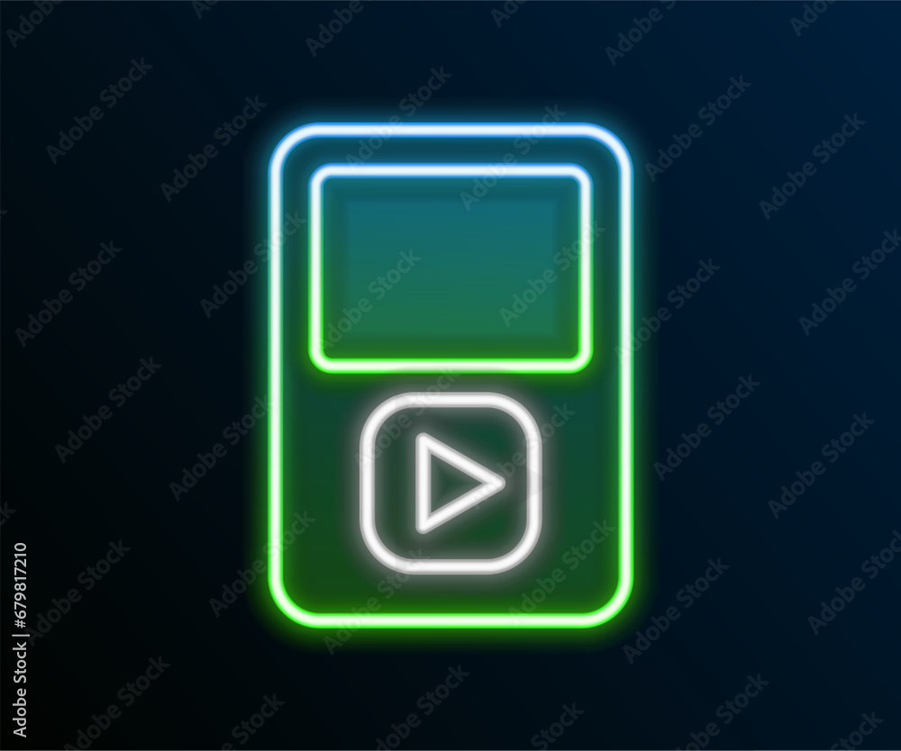 Glowing neon line Music player icon isolated on black background. Portable music device. Colorful outline concept. Vector Glowing neon line Music player icon isolated on black background. Portable music device. Colorful outline concept. Vector