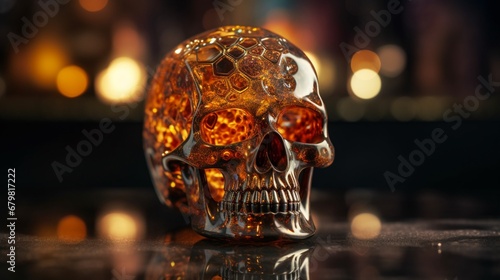 Human resin skulls digital style mechanical figurine illustration picture AI generated art photo
