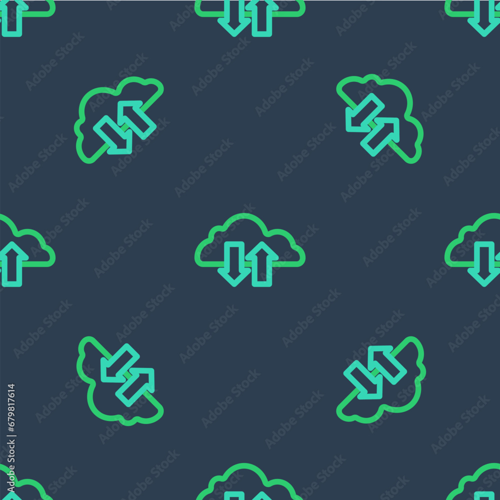 Line Cloud download and upload icon isolated seamless pattern on blue background. Vector Line Cloud download and upload icon isolated seamless pattern on blue background. Vector