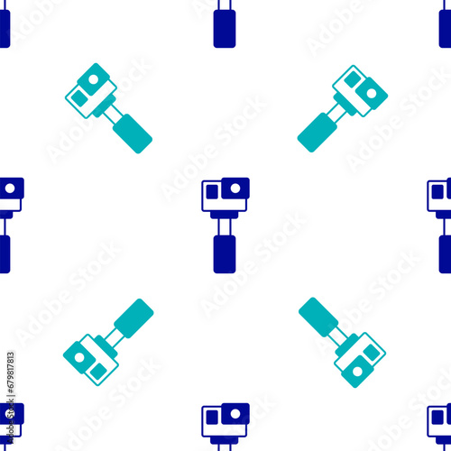 Blue Action extreme camera icon isolated seamless pattern on white background. Video camera equipment for filming extreme sports. Vector