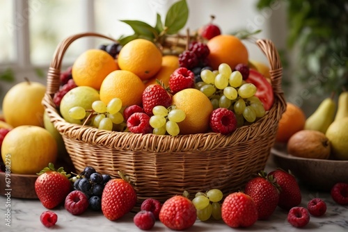 A Colorful Bounty  A Basket Overflowing with a Variety of Fresh and Juicy Fruits