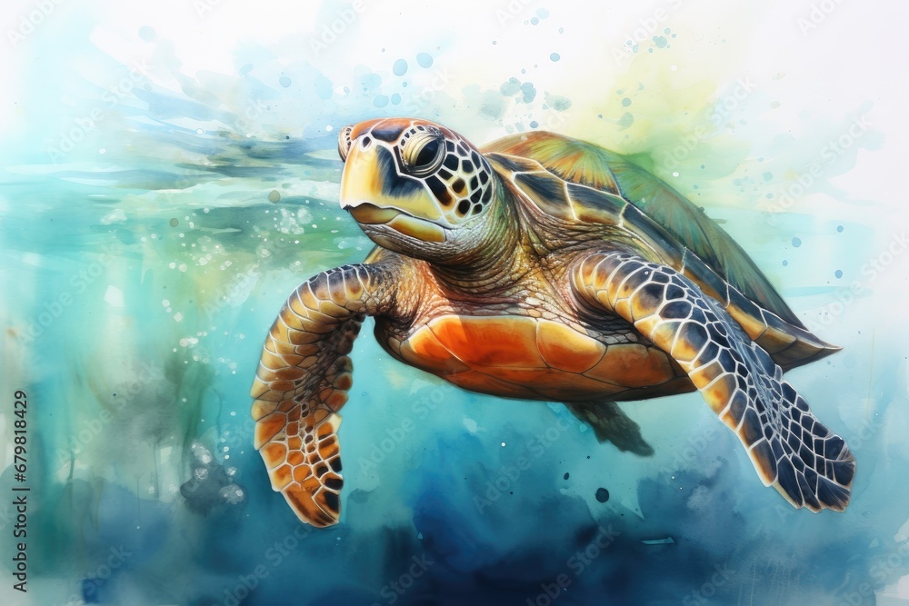 Obraz premium watercolor Turtle illustration with splash watercolor textured background