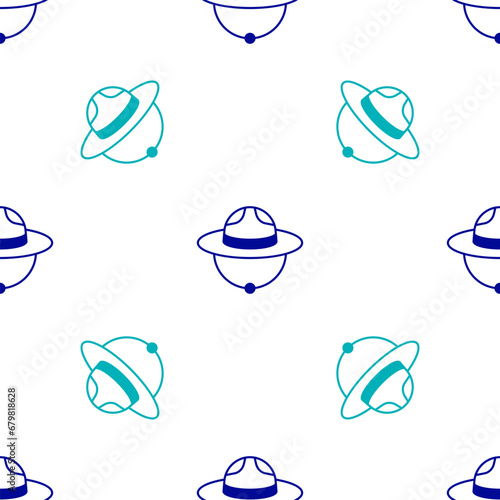 Blue Canadian ranger hat uniform icon isolated seamless pattern on white background. Vector