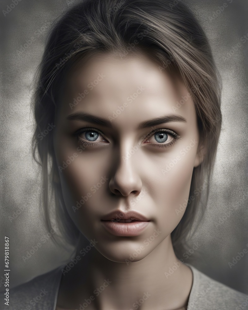 Realistic visualization of bipolar disorder on a female face without expressive emotion Realistic visualization of bipolar disorder on a female face without expressive emotion