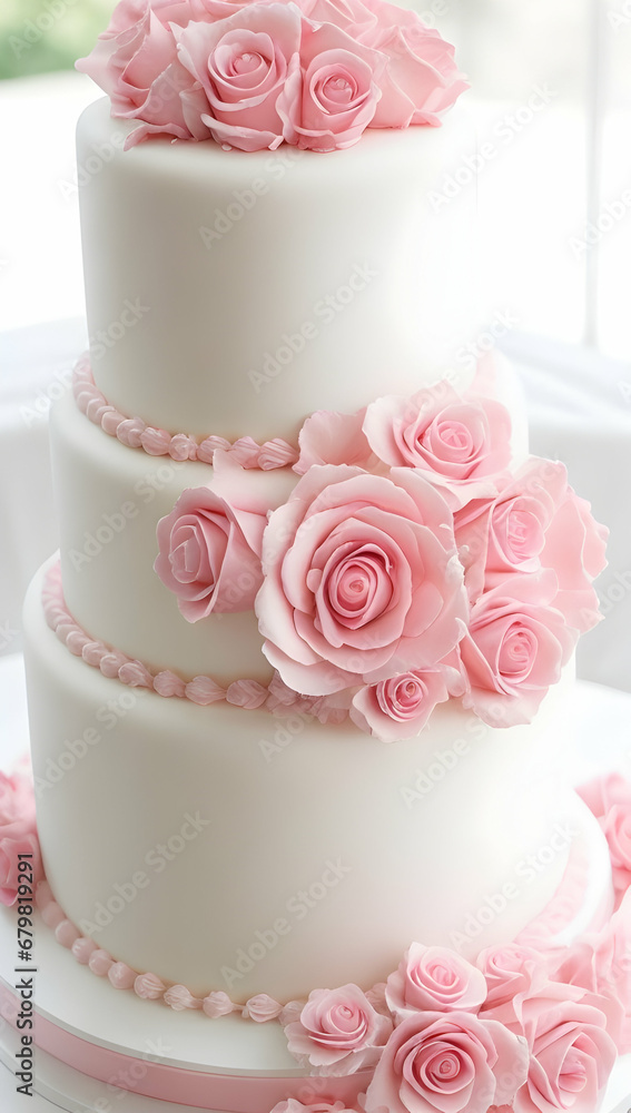 cake with pink roses, wedding 