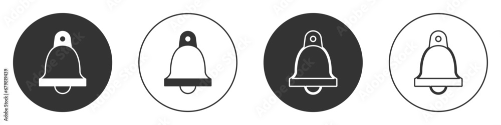 Black Church bell icon isolated on white background. Alarm symbol, service bell, handbell sign, notification symbol. Circle button. Vector Black Church bell icon isolated on white background. Alarm symbol, service bell, handbell sign, notification symbol. Circle button. Vector