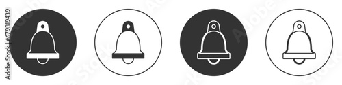 Black Church bell icon isolated on white background. Alarm symbol, service bell, handbell sign, notification symbol. Circle button. Vector photo