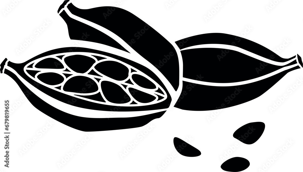 Cardamom pods with seeds, spices - vector silhouette picture for logo, stencil or pictogram. Cardamom aromatic spice for cooking silhouette for icon or sign. - obrazy, fototapety, plakaty 