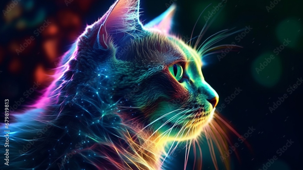 Illuminated colorful cat painting beautiful art Ai generated art Illuminated colorful cat painting beautiful art Ai generated art