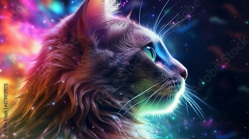 Illuminated colorful cat painting beautiful art Ai generated art