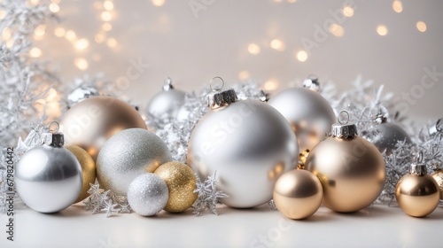 A Festive Array of Shimmering Silver and Gold Christmas Ornaments