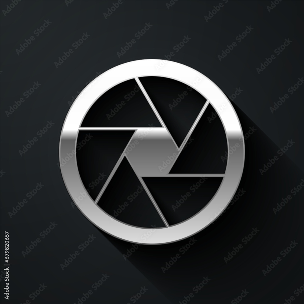 Silver Camera shutter icon isolated on black background. Long shadow style. Vector Silver Camera shutter icon isolated on black background. Long shadow style. Vector