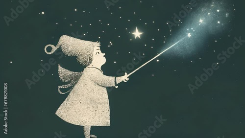 majestic fairy godmother her wand in hand sprinkling glittery dust in the sky. Cute creature. . photo