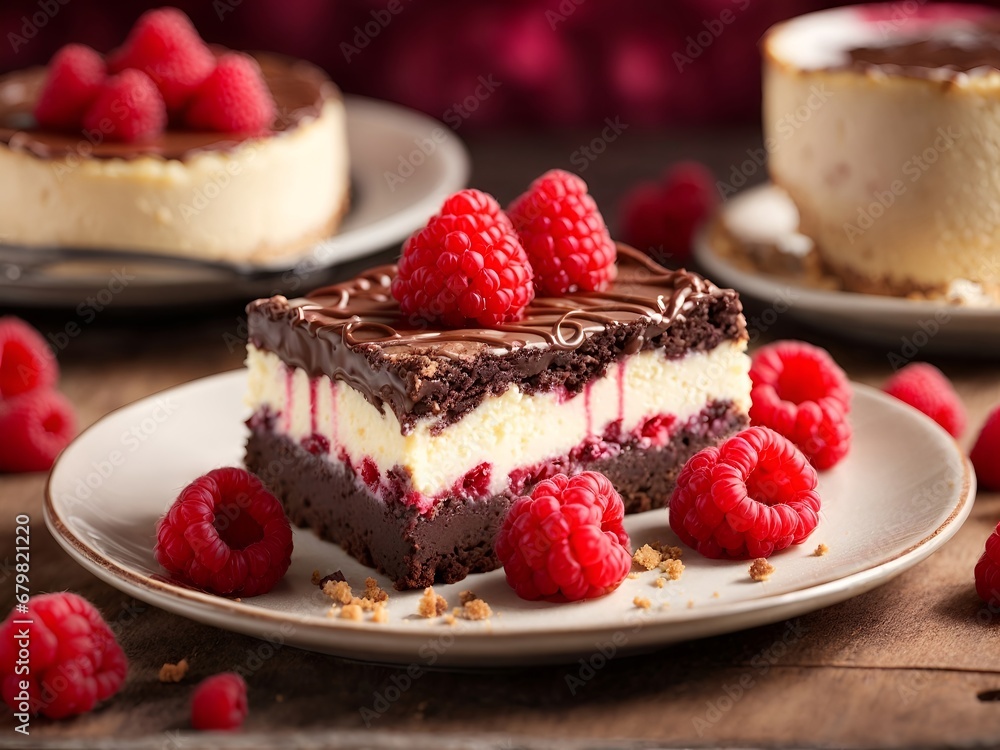 A Delectable Delight: Cheesecake with Fresh Raspberries on a Scrumptious Plate A Delectable Delight: Cheesecake with Fresh Raspberries on a Scrumptious Plate