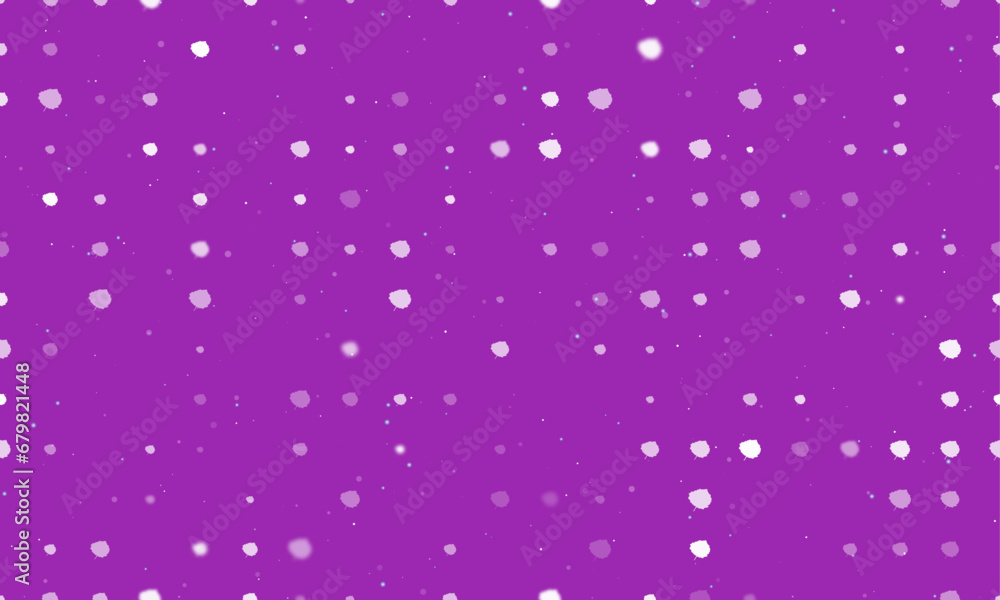 Seamless background pattern of evenly spaced white aspen leafs of different sizes and opacity. Vector illustration on purple background with stars