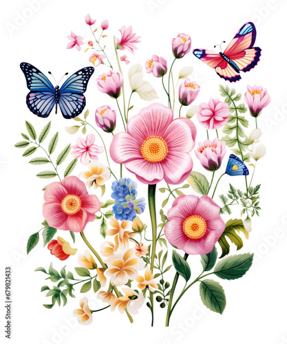 Charming Whimsical Garden Flowers Clipart, Whimsical Garden Scenes Floral Sublimation, Transparent Background, transparent PNG, Created using generative AI © sahli