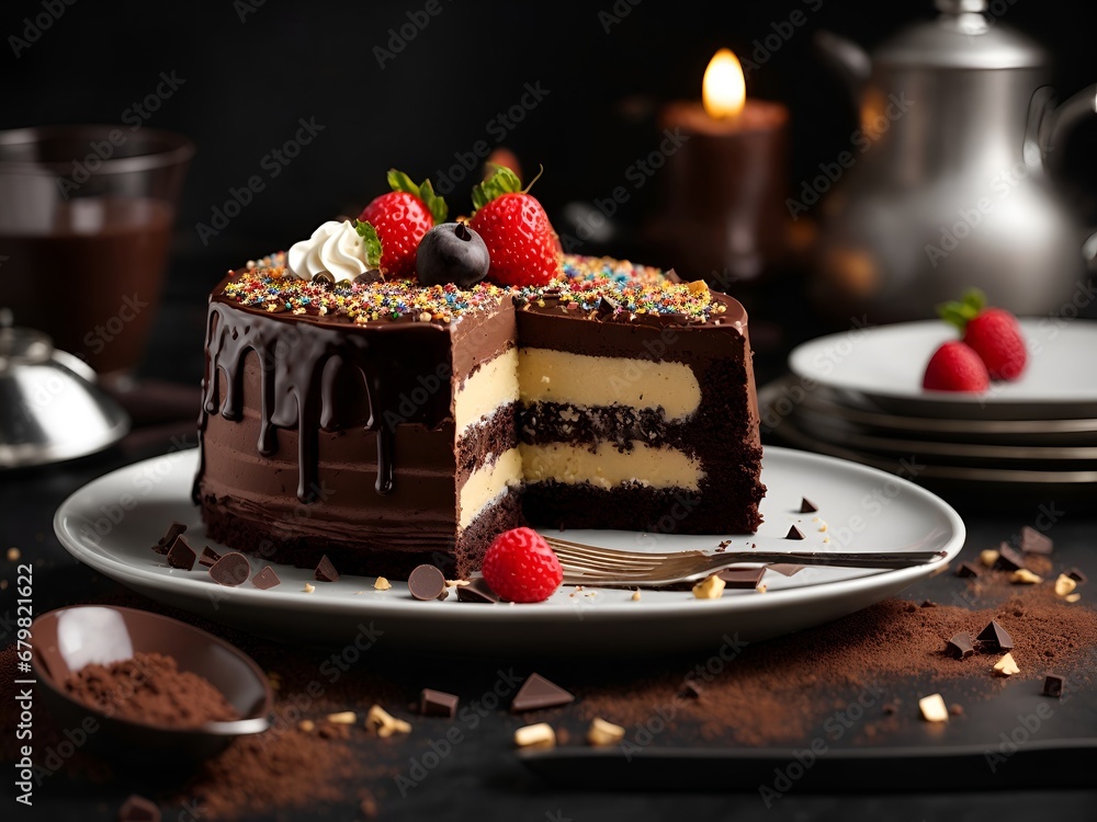 A Delicious Slice of Cake With a Tempting Fork on a Plate A Delicious Slice of Cake With a Tempting Fork on a Plate