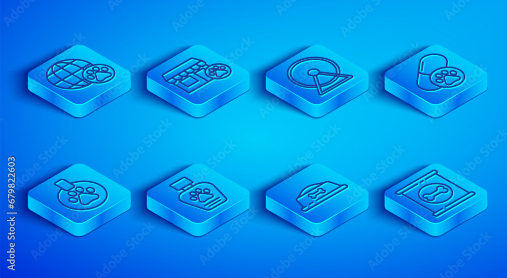 Set line World pet, Veterinary hospital, Hamster wheel, Pet shampoo, food bowl, Dog pill, Collar with name tag and Canned icon. Vector Set line World pet, Veterinary hospital, Hamster wheel, Pet shampoo, food bowl, Dog pill, Collar with name tag and Canned icon. Vector