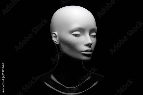 a white mannequin head with closed eyes