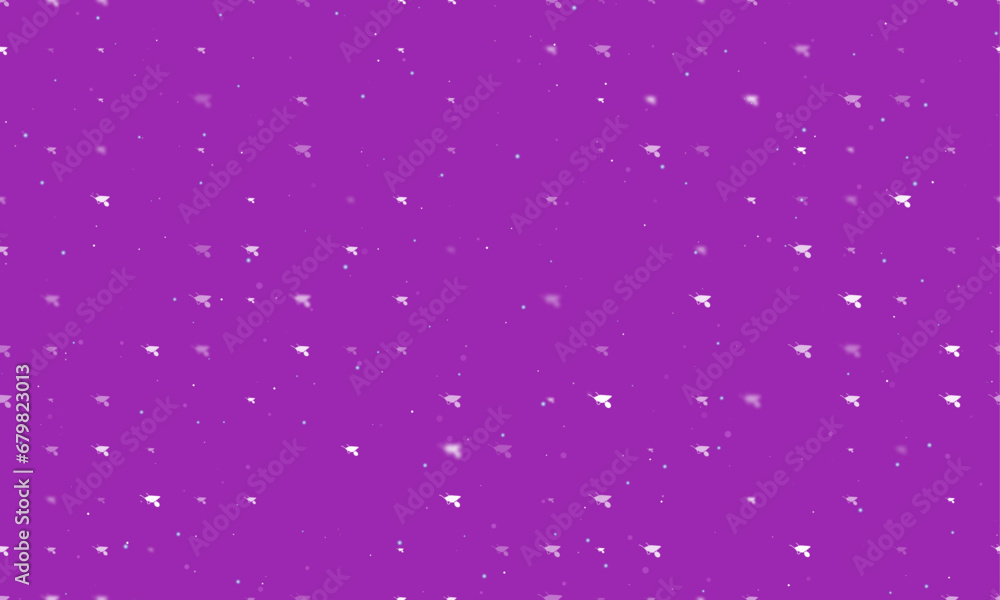 Seamless background pattern of evenly spaced white garden carts of different sizes and opacity. Vector illustration on purple background with stars